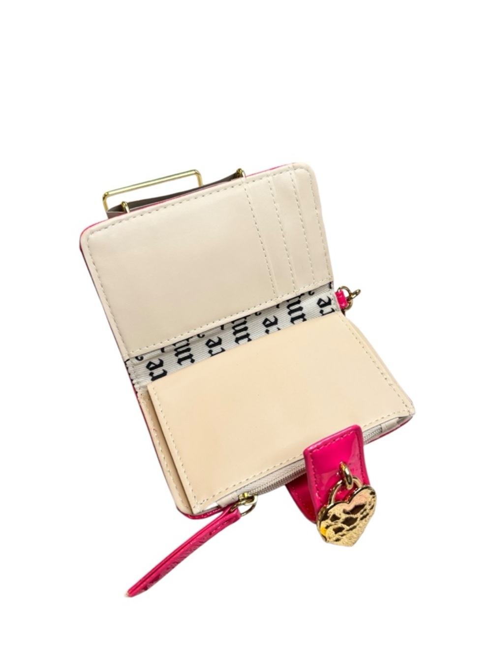 Juicy Couture Hot Pink Mini Wallet Keychain, Heart Charm Zip Coin - Picture 4 of 7